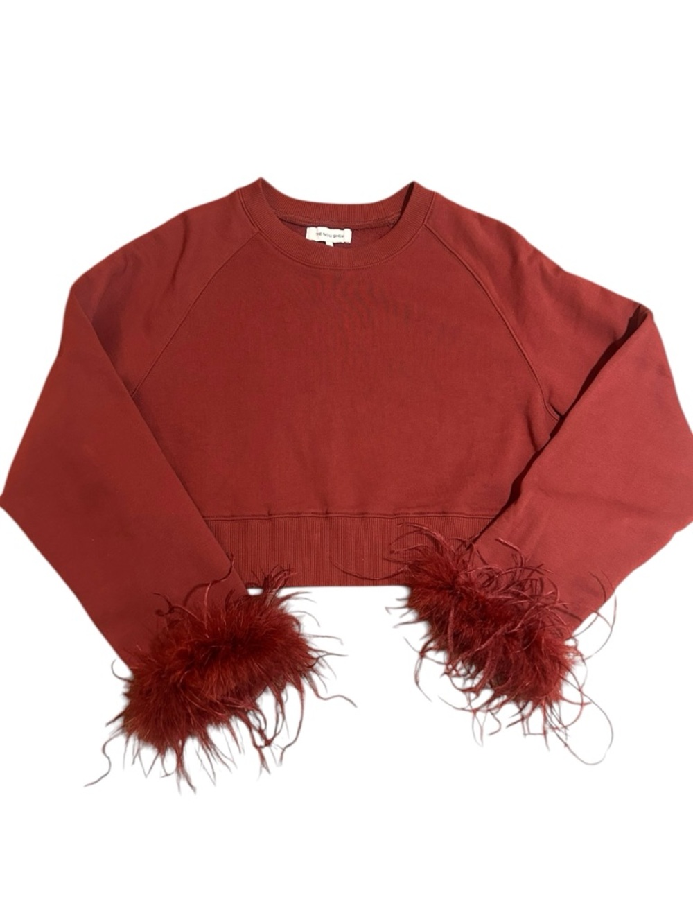 The Nola Shop burgundy crewneck feather cuffs size Large